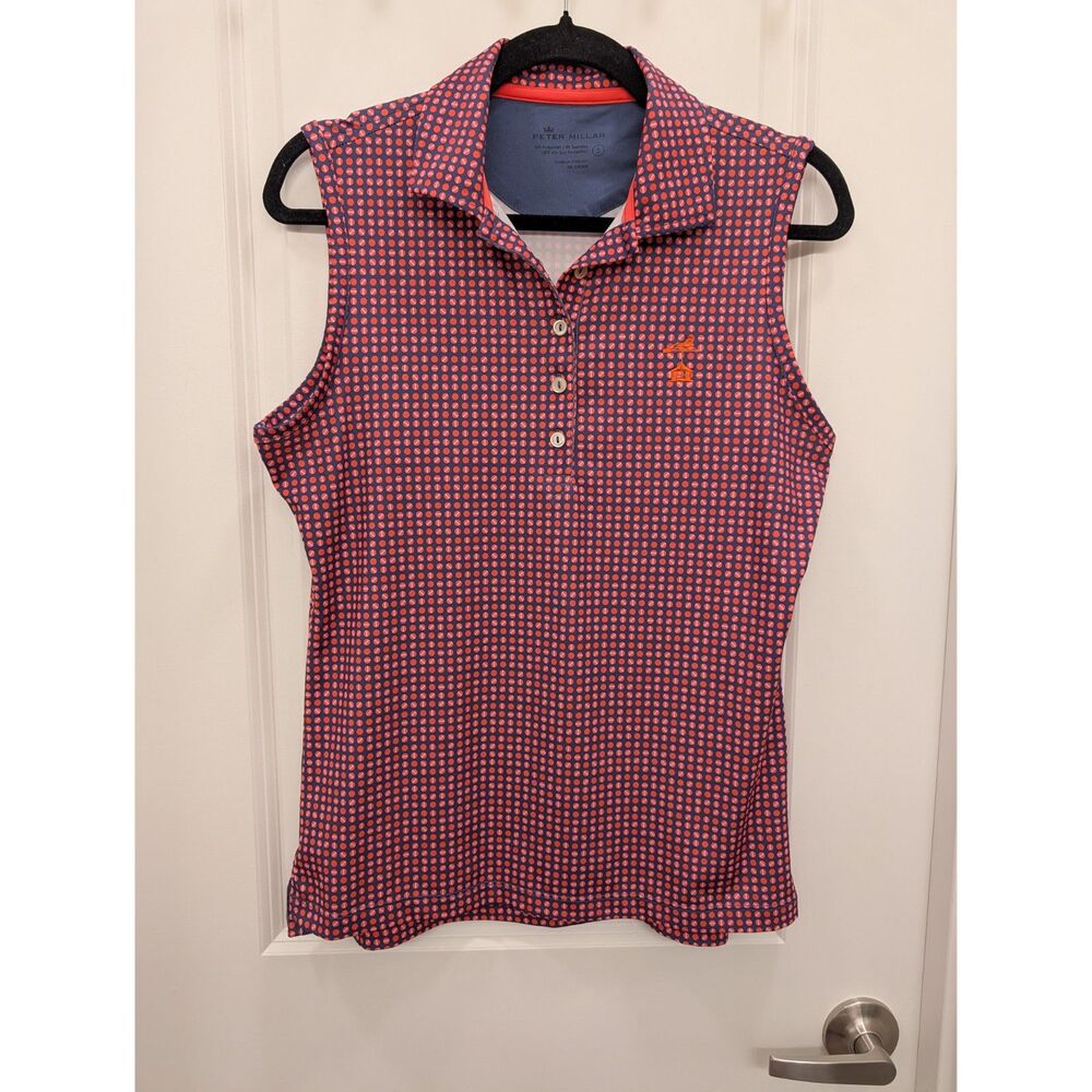 Peter Millar Summer Comfort Sleeveless Polo Shirt Womens Small Red Blue Print